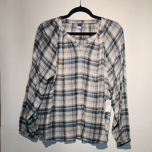 Old Navy Plaid Women's Top - Blue and White